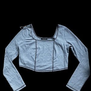 grey long sleeve, gives affect of corset but no wiring. can change pricing!